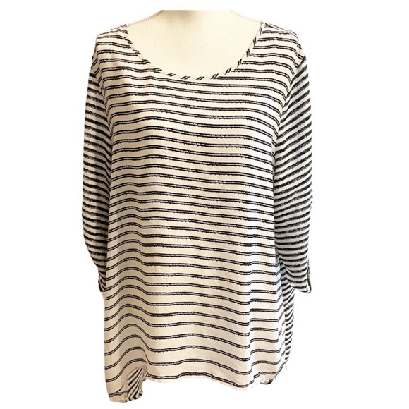 Chico's White and Black Striped High-Low Hem Top - Picture 2 of 9